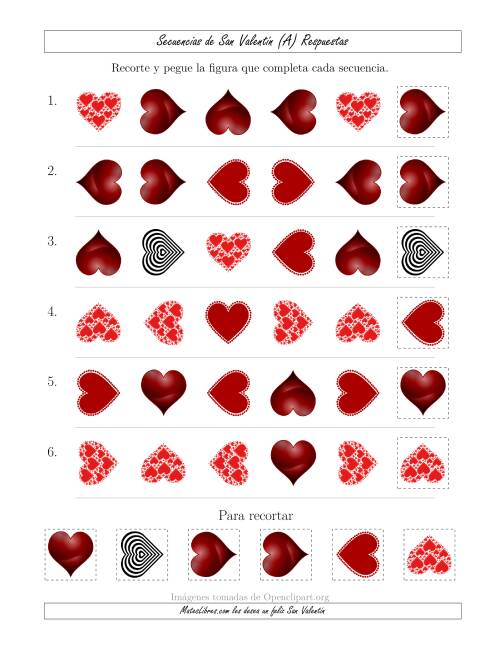 La hoja de ejercicios de Secuencias de Imágenes de San Valentín cambiando los Atributos Forma y Rotación (A) Página 2