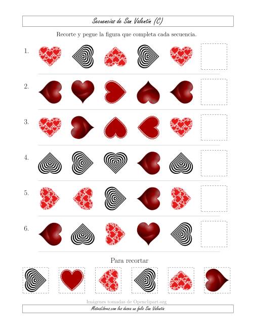 La hoja de ejercicios de Secuencias de Imágenes de San Valentín cambiando los Atributos Forma y Rotación (C)