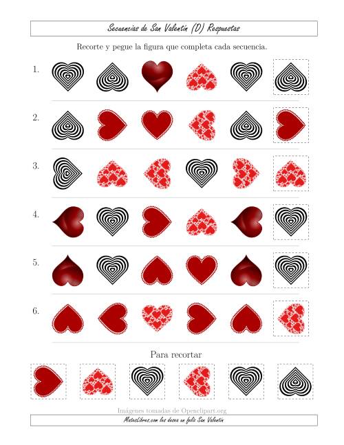 La hoja de ejercicios de Secuencias de Imágenes de San Valentín cambiando los Atributos Forma y Rotación (D) Página 2