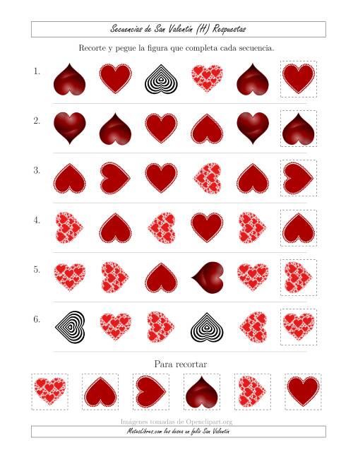 La hoja de ejercicios de Secuencias de Imágenes de San Valentín cambiando los Atributos Forma y Rotación (H) Página 2