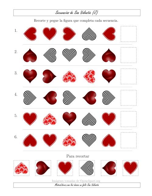 La hoja de ejercicios de Secuencias de Imágenes de San Valentín cambiando los Atributos Forma y Rotación (J)