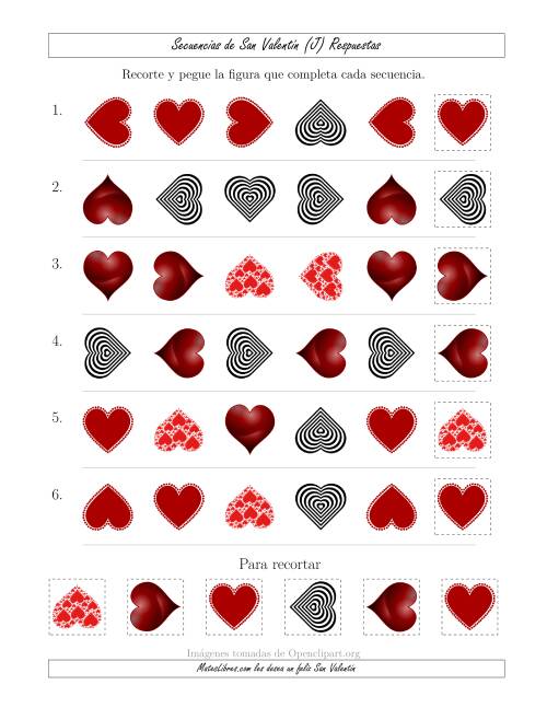 La hoja de ejercicios de Secuencias de Imágenes de San Valentín cambiando los Atributos Forma y Rotación (J) Página 2