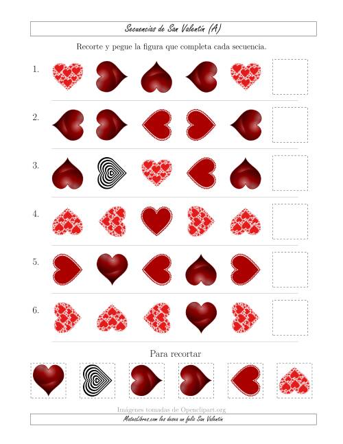La hoja de ejercicios de Secuencias de Imágenes de San Valentín cambiando los Atributos Forma y Rotación (Todas)