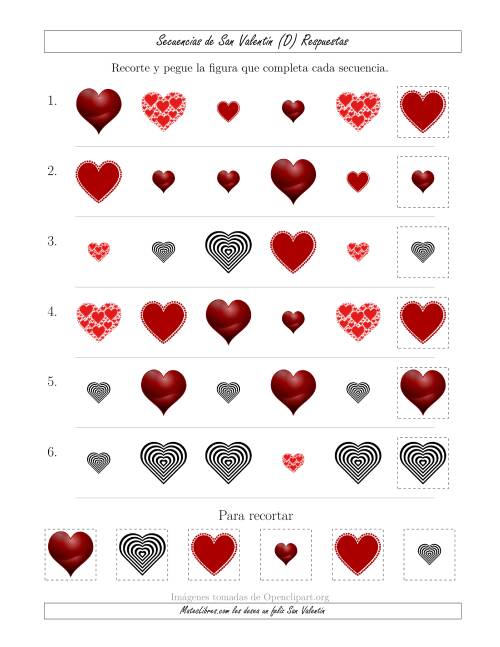 La hoja de ejercicios de Secuencias de Imágenes de San Valentín cambiando los Atributos Forma y Tamaño (D) Página 2