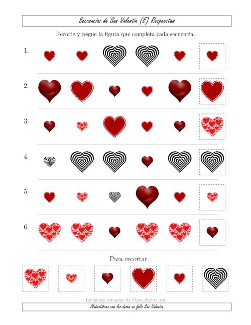 La hoja de ejercicios de Secuencias de Imágenes de San Valentín cambiando los Atributos Forma y Tamaño (E) Página 2