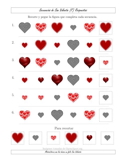 La hoja de ejercicios de Secuencias de Imágenes de San Valentín cambiando los Atributos Forma y Tamaño (F) Página 2