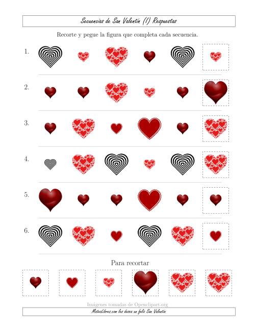 La hoja de ejercicios de Secuencias de Imágenes de San Valentín cambiando los Atributos Forma y Tamaño (I) Página 2