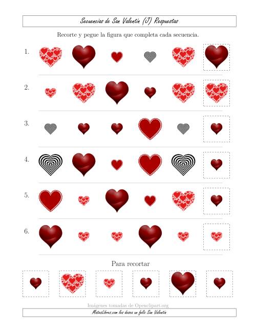 La hoja de ejercicios de Secuencias de Imágenes de San Valentín cambiando los Atributos Forma y Tamaño (J) Página 2