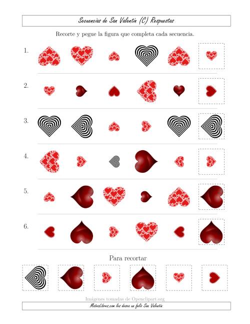La hoja de ejercicios de Secuencias de Imágenes de San Valentín cambiando los Atributos Forma, Tamaño y Rotación (C) Página 2