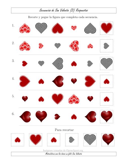 La hoja de ejercicios de Secuencias de Imágenes de San Valentín cambiando los Atributos Forma, Tamaño y Rotación (D) Página 2