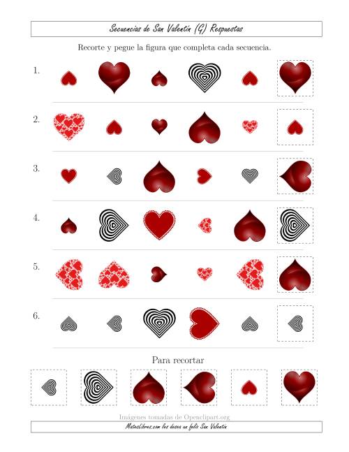 La hoja de ejercicios de Secuencias de Imágenes de San Valentín cambiando los Atributos Forma, Tamaño y Rotación (G) Página 2