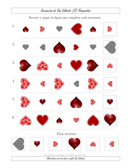 La hoja de ejercicios de Secuencias de Imágenes de San Valentín cambiando los Atributos Forma, Tamaño y Rotación (J) Página 2