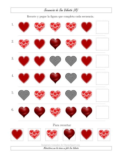 La hoja de ejercicios de Secuencias de Imágenes de San Valentín cambiando el Atributo Forma (Todas)