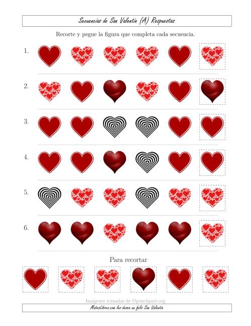La hoja de ejercicios de Secuencias de Imágenes de San Valentín cambiando el Atributo Forma (Todas) Página 2