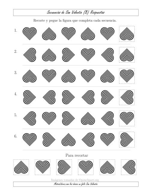 La hoja de ejercicios de Secuencias de Imágenes de San Valentín cambiando el Atributo Rotación (B) Página 2