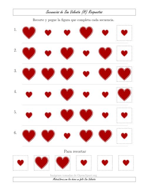 La hoja de ejercicios de Secuencias de Imágenes de San Valentín cambiando el Atributo Tamaño (H) Página 2