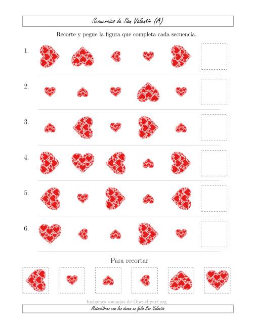 La hoja de ejercicios de Secuencias de Imágenes de San Valentín cambiando los Atributos Tamaño y Rotación (A)