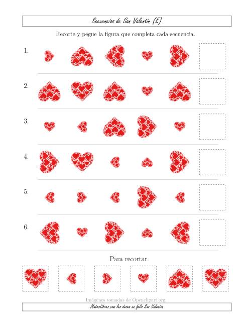 La hoja de ejercicios de Secuencias de Imágenes de San Valentín cambiando los Atributos Tamaño y Rotación (E)