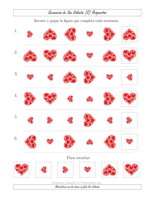 La hoja de ejercicios de Secuencias de Imágenes de San Valentín cambiando los Atributos Tamaño y Rotación (E) Página 2