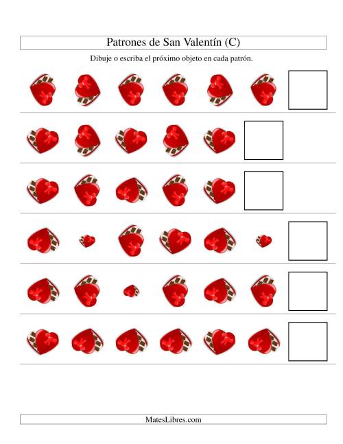 La hoja de ejercicios de Secuencias de San Valentín en Base a Dos Atributos (Tamaño y Rotación) -- Caja de Chocolates (C)