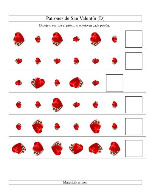 La hoja de ejercicios de Secuencias de San Valentín en Base a Dos Atributos (Tamaño y Rotación) -- Caja de Chocolates (D)