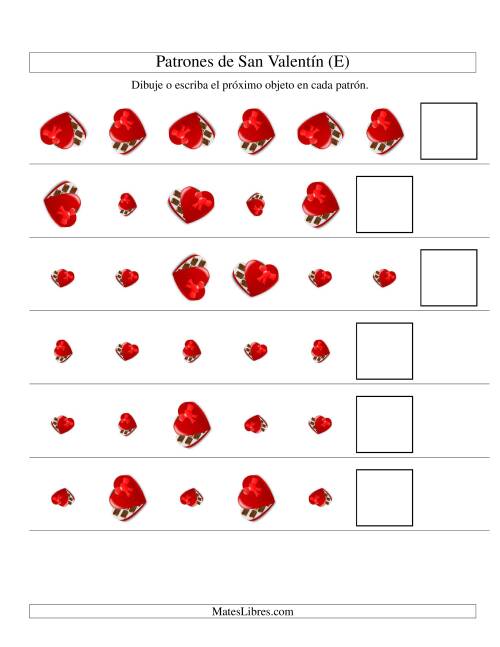 La hoja de ejercicios de Secuencias de San Valentín en Base a Dos Atributos (Tamaño y Rotación) -- Caja de Chocolates (E)