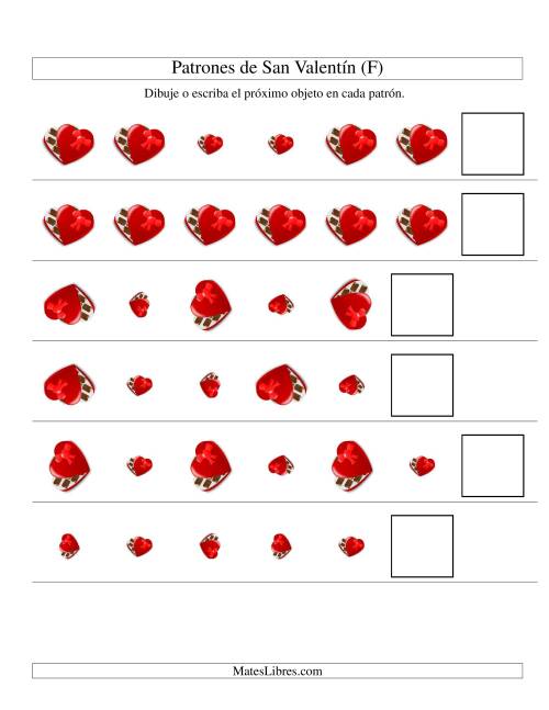 La hoja de ejercicios de Secuencias de San Valentín en Base a Dos Atributos (Tamaño y Rotación) -- Caja de Chocolates (F)