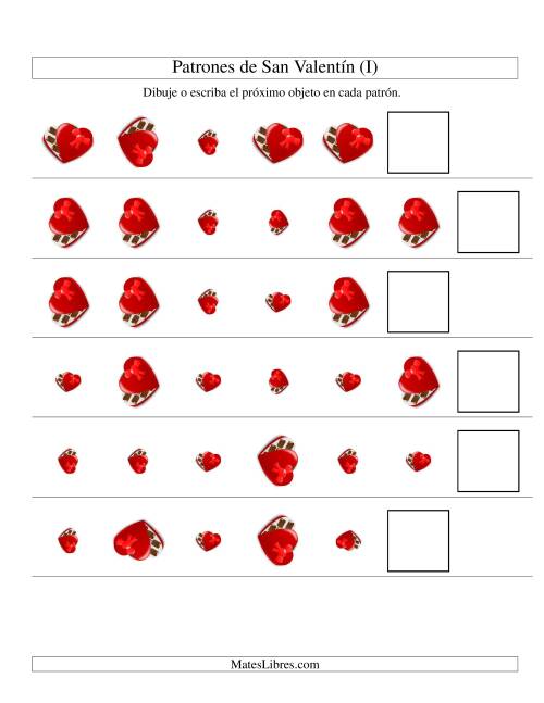 La hoja de ejercicios de Secuencias de San Valentín en Base a Dos Atributos (Tamaño y Rotación) -- Caja de Chocolates (I)