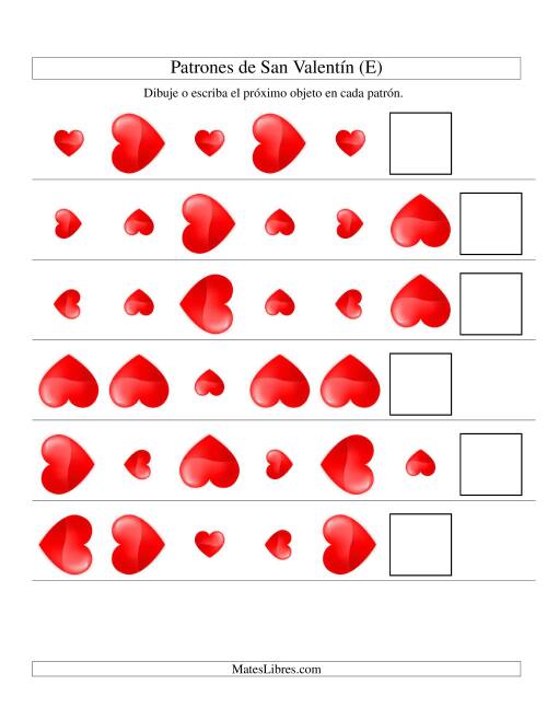 La hoja de ejercicios de Secuencias de San Valentín en Base a Dos Atributos (Tamaño y Rotación) -- Corazón (E)