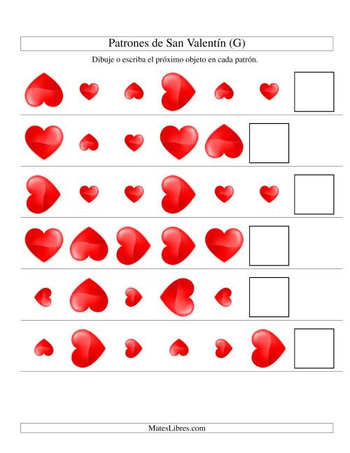 La hoja de ejercicios de Secuencias de San Valentín en Base a Dos Atributos (Tamaño y Rotación) -- Corazón (G)