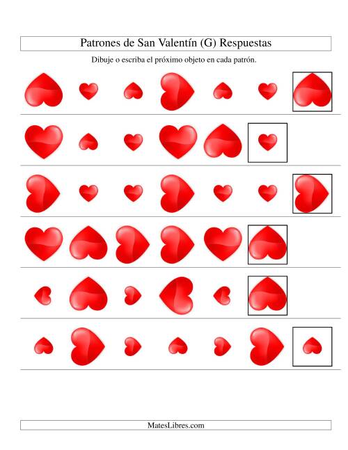 La hoja de ejercicios de Secuencias de San Valentín en Base a Dos Atributos (Tamaño y Rotación) -- Corazón (G) Página 2