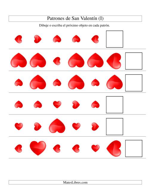 La hoja de ejercicios de Secuencias de San Valentín en Base a Dos Atributos (Tamaño y Rotación) -- Corazón (I)