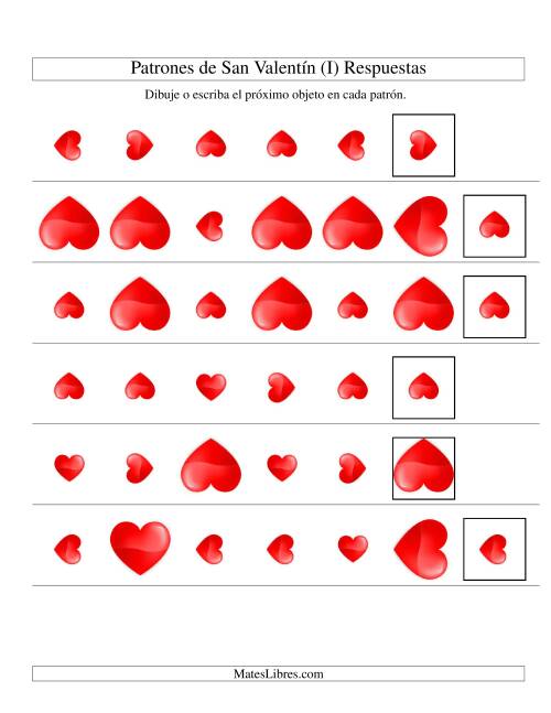 La hoja de ejercicios de Secuencias de San Valentín en Base a Dos Atributos (Tamaño y Rotación) -- Corazón (I) Página 2