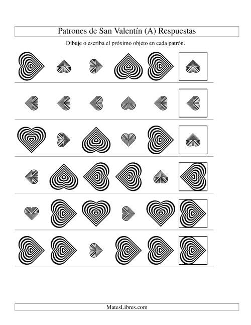 La hoja de ejercicios de Secuencias de San Valentín en Base a Dos Atributos (Tamaño y Rotación) -- Corazón Blanco y Negro (A) Página 2