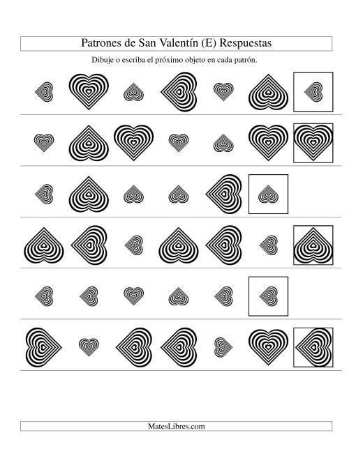 La hoja de ejercicios de Secuencias de San Valentín en Base a Dos Atributos (Tamaño y Rotación) -- Corazón Blanco y Negro (E) Página 2