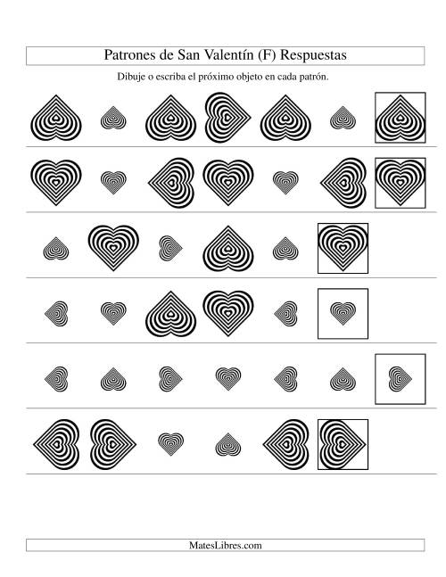 La hoja de ejercicios de Secuencias de San Valentín en Base a Dos Atributos (Tamaño y Rotación) -- Corazón Blanco y Negro (F) Página 2