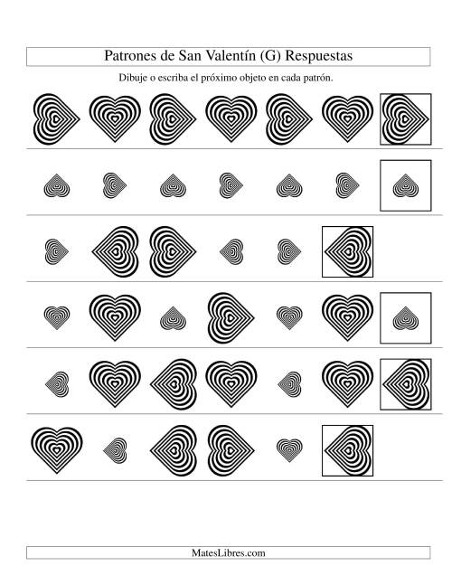 La hoja de ejercicios de Secuencias de San Valentín en Base a Dos Atributos (Tamaño y Rotación) -- Corazón Blanco y Negro (G) Página 2