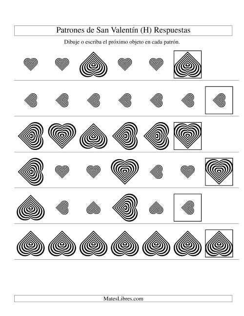La hoja de ejercicios de Secuencias de San Valentín en Base a Dos Atributos (Tamaño y Rotación) -- Corazón Blanco y Negro (H) Página 2