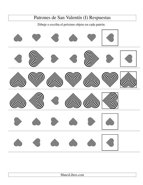 La hoja de ejercicios de Secuencias de San Valentín en Base a Dos Atributos (Tamaño y Rotación) -- Corazón Blanco y Negro (I) Página 2