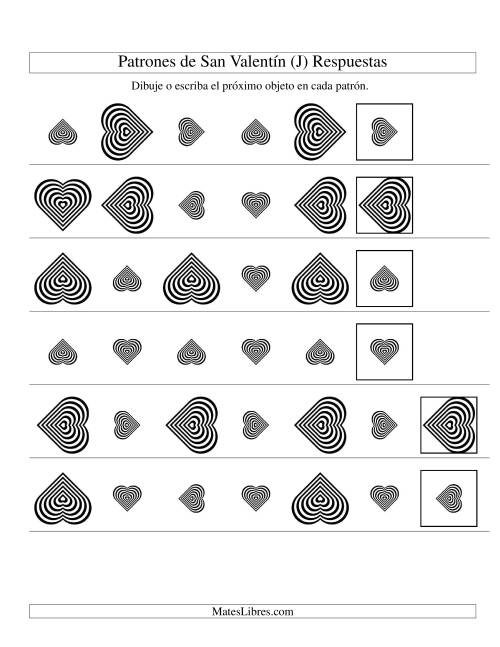 La hoja de ejercicios de Secuencias de San Valentín en Base a Dos Atributos (Tamaño y Rotación) -- Corazón Blanco y Negro (J) Página 2