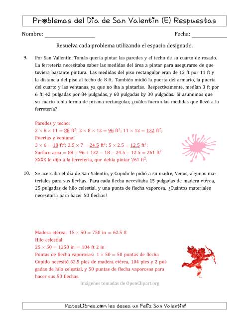 La hoja de ejercicios de Problemas de Matemáticas del Día de San Valentín (Varios Pasos) (E) Página 2