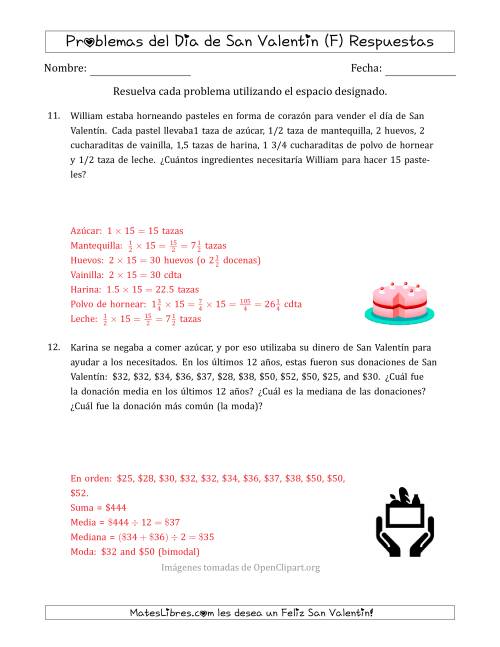 La hoja de ejercicios de Problemas de Matemáticas del Día de San Valentín (Varios Pasos) (F) Página 2