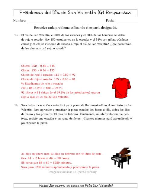 La hoja de ejercicios de Problemas de Matemáticas del Día de San Valentín (Varios Pasos) (G) Página 2