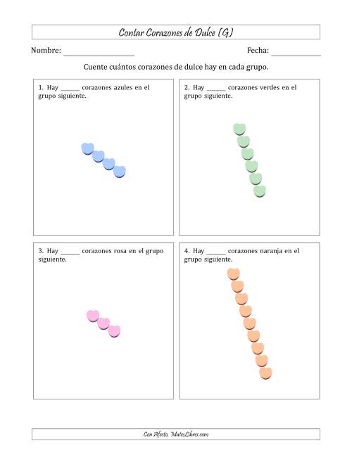 La hoja de ejercicios de Contar Corazones de Dulce en Conjuntos Lineales (Versión Difícil, Conjuntos Lineales Rotados) (G)