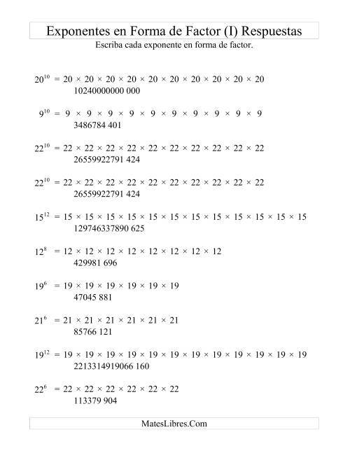 La hoja de ejercicios de Exponentes en Forma de Factores (I) Página 2