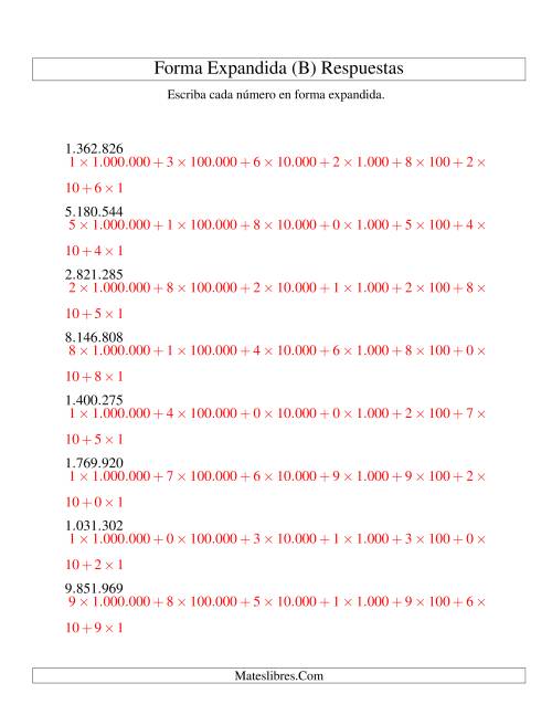 La hoja de ejercicios de Forma Expandida (de 1000000 a 9999999) (B) Página 2