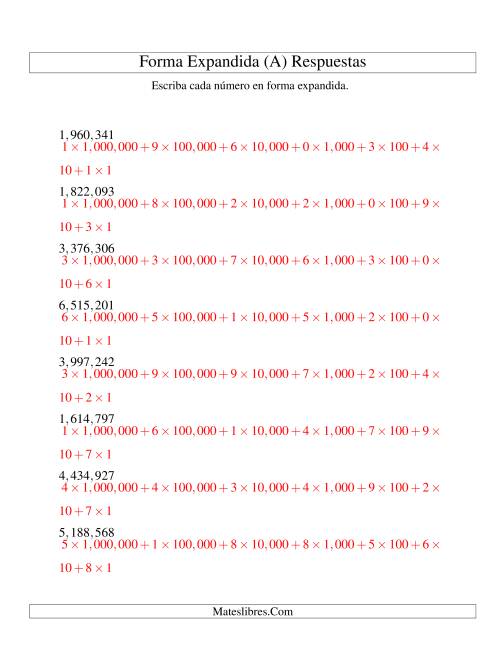 La hoja de ejercicios de Forma Expandida (de 1000000 a 9999999) (Todas) Página 2
