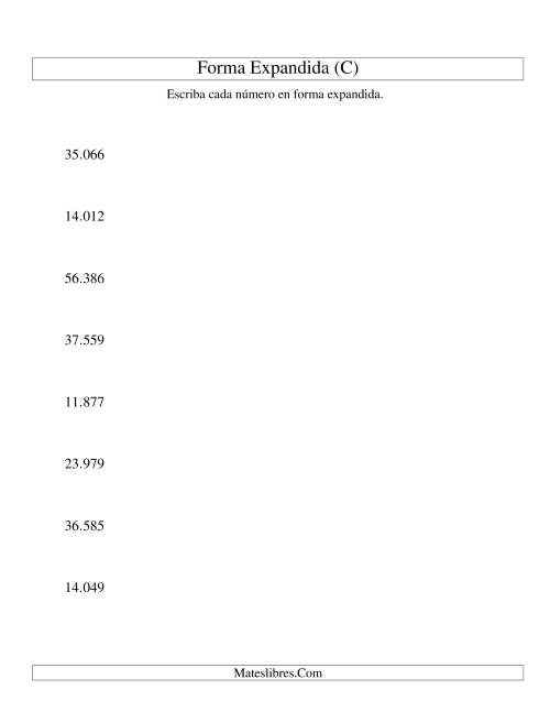 La hoja de ejercicios de Forma Expandida (de 10000 a 99999) (C)