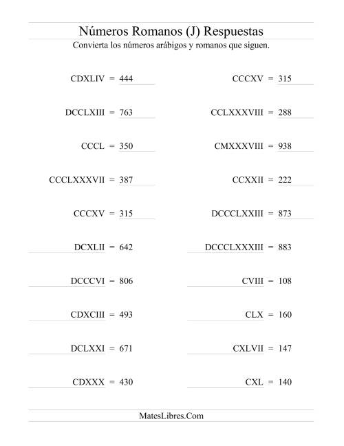 La hoja de ejercicios de Convertir Números Romanos hasta 1000 (J) Página 2