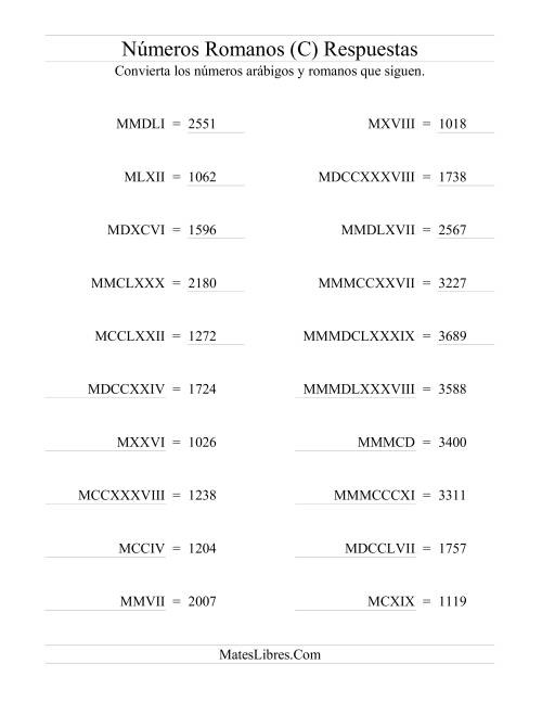 La hoja de ejercicios de Convertir Números Romanos hasta 3999 (C) Página 2